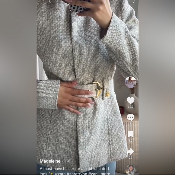 ZARA BELTED TEXTURED BLAZER - Picture 7 of 13